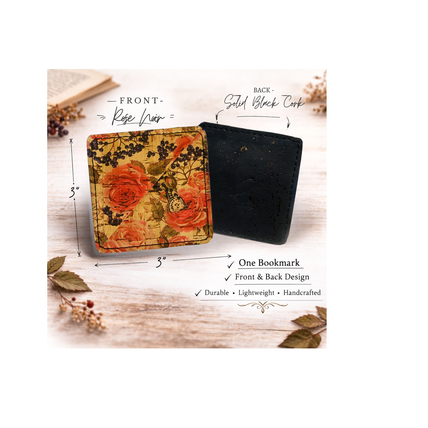 Cork Bookmark - Rose Noir