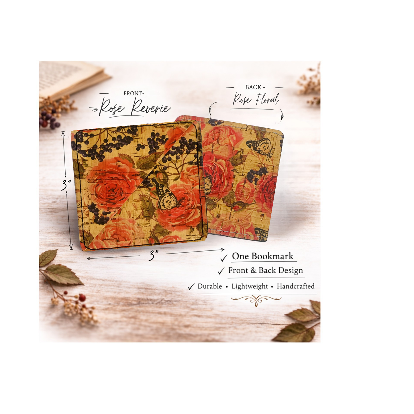 Cork Bookmark - Rose Reverie